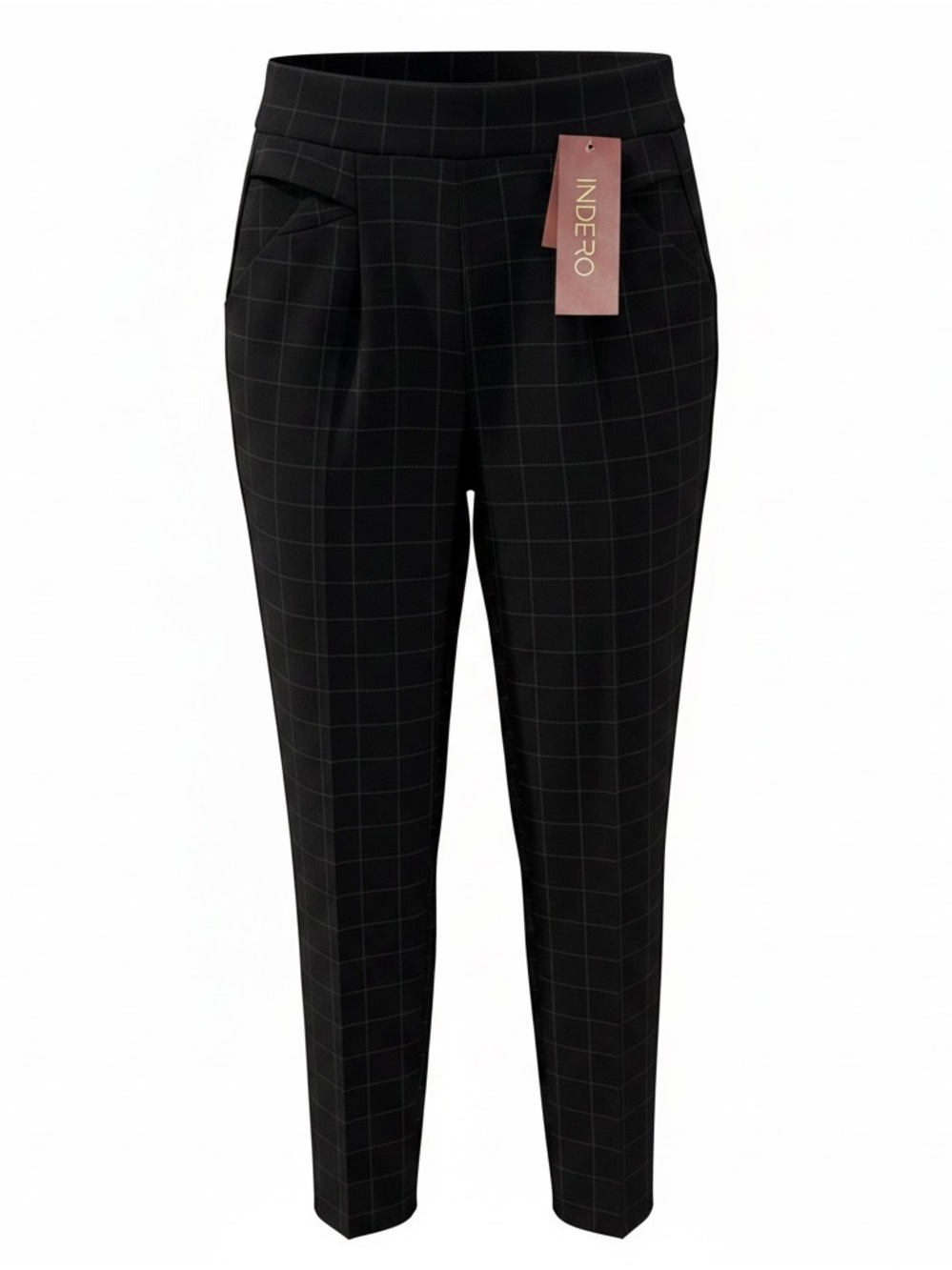 Indero Black Windowpane Slim Tapered Pants